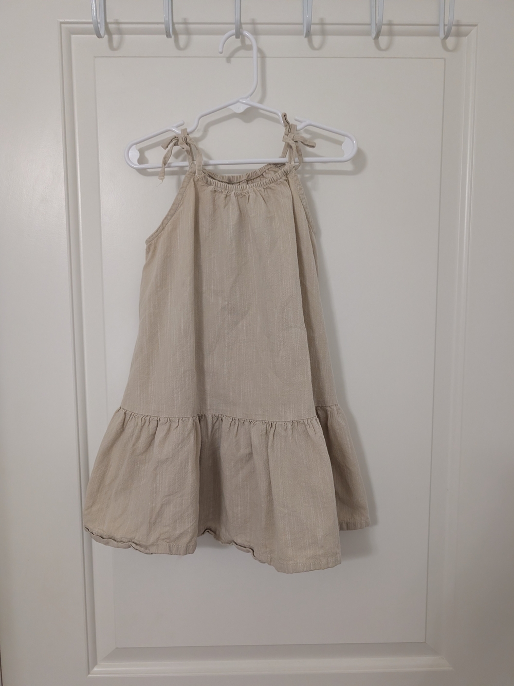 H&M Girls Linen Cotton Tiered Dress 2T Beige Neutral Cottagecore Boho